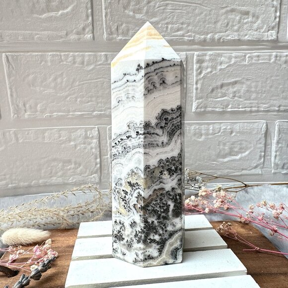 Gorgeous Dendritic Banded Orange Calcite Tower Obelisk - Picture 1 of 9